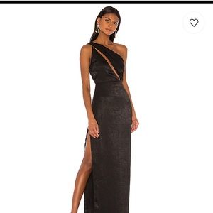 Black silk revolve gown with slit/NEMESIS GOWN